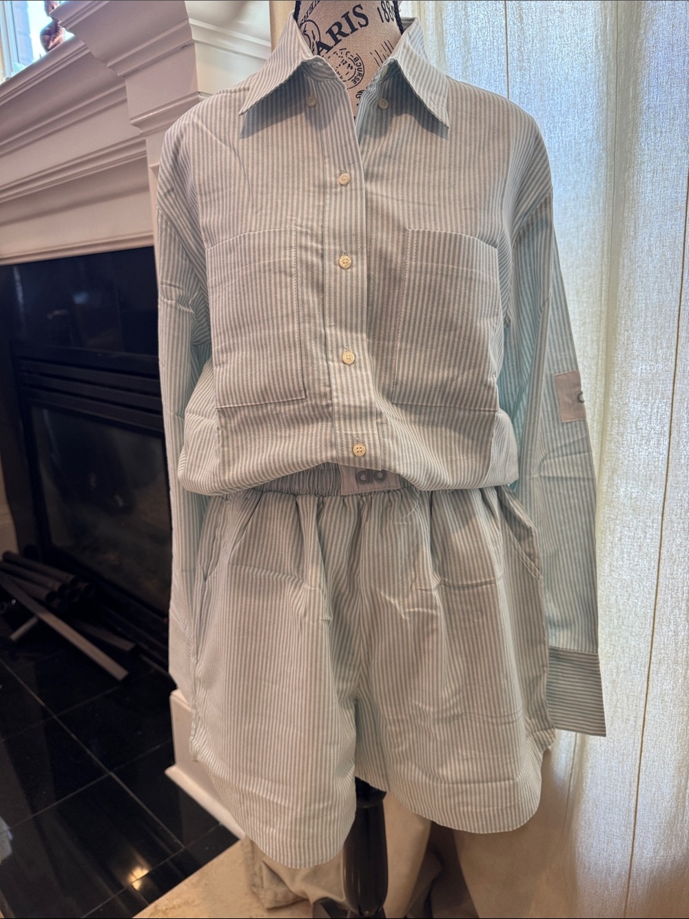 ALO Yoga Mint and White Striped Top with Embroidered Logo.( sets)